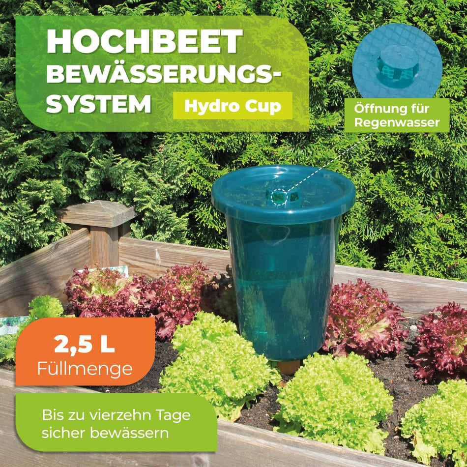 Bewässerungssystem "Hydro Cup" mit 4 Tonkegeln und Becheraufsätzen - BioGreen GmbH