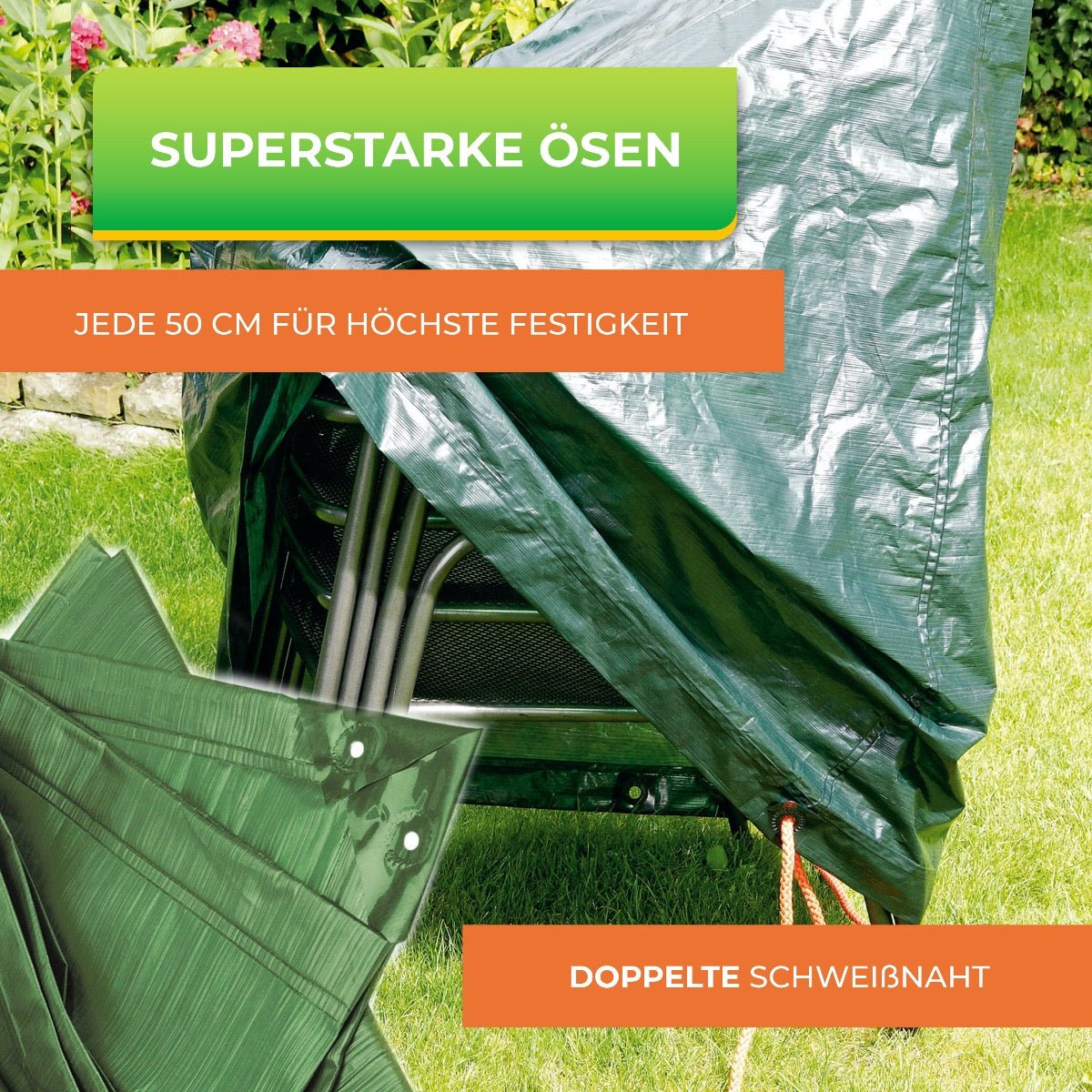 Dreifach laminierte Schutzhülle in Grün für 4 Gartenstühle - BioGreen GmbH