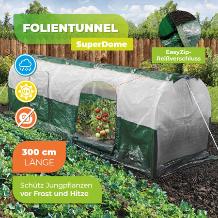Folientunnel "SuperDome" L 300cm mit extra starke 90g/m² Gewächshausfolie - BioGreen GmbH
