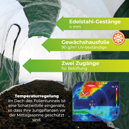 Folientunnel "SuperDome" L 300cm mit extra starke 90g/m² Gewächshausfolie - BioGreen GmbH