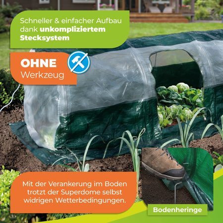 Folientunnel "SuperDome" L 300cm mit extra starke 90g/m² Gewächshausfolie - BioGreen GmbH