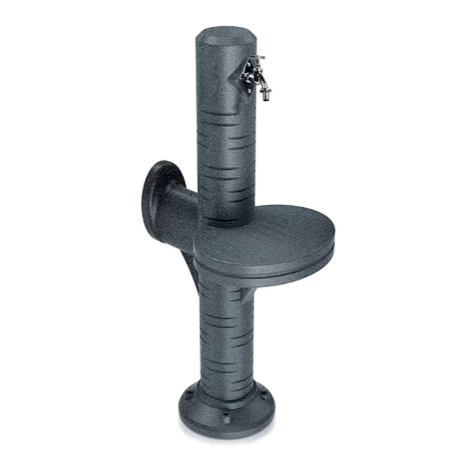 Wasserzapfsäule FREZE mit Abstellfläche, anthrazit, Oberfläche mit Rillenmuster