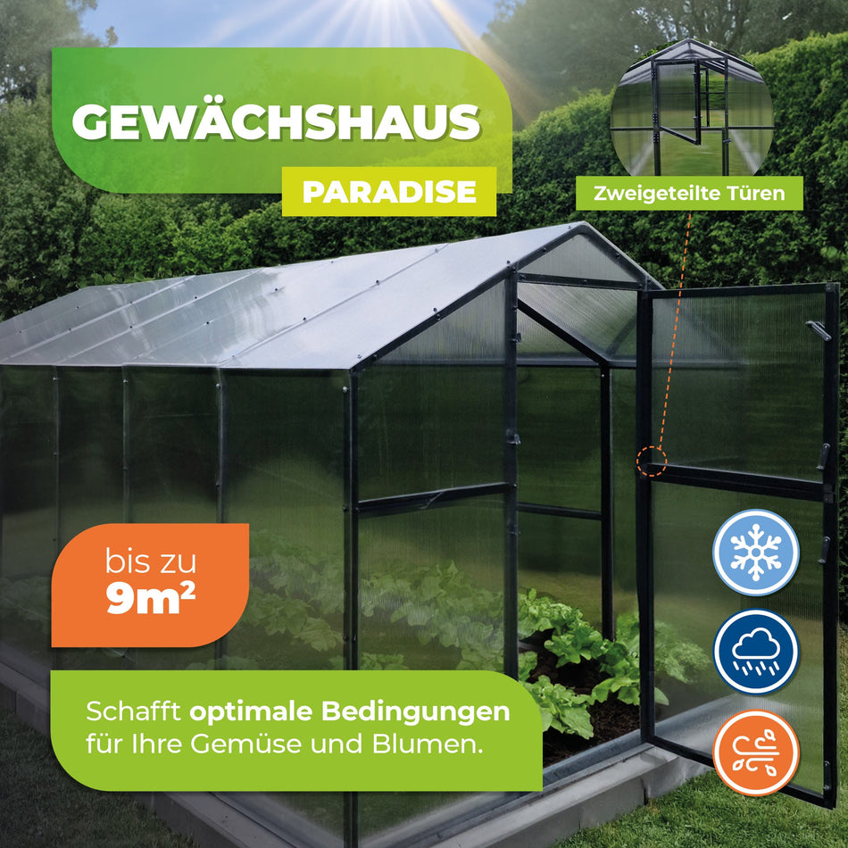 Gewächshaus "Paradies" mit Aluminium Rahmengestell in 3 Größen erhältlich - BioGreen GmbH