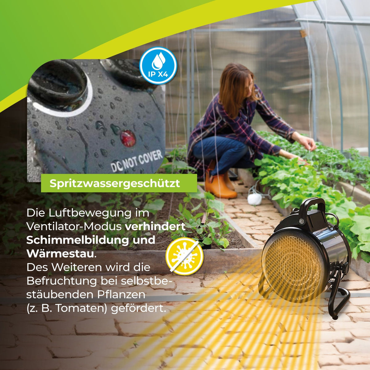 Gewächshausheizung "Palma" mit manuellem Thermostat 2000 W - BioGreen GmbH