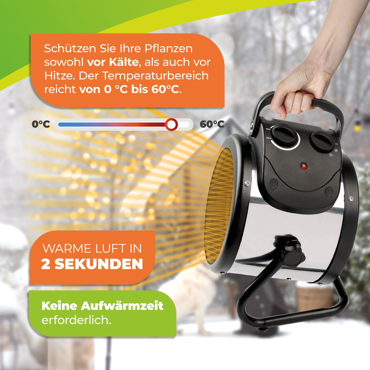 Gewächshausheizung "Palma" mit manuellem Thermostat 2000 W - BioGreen GmbH