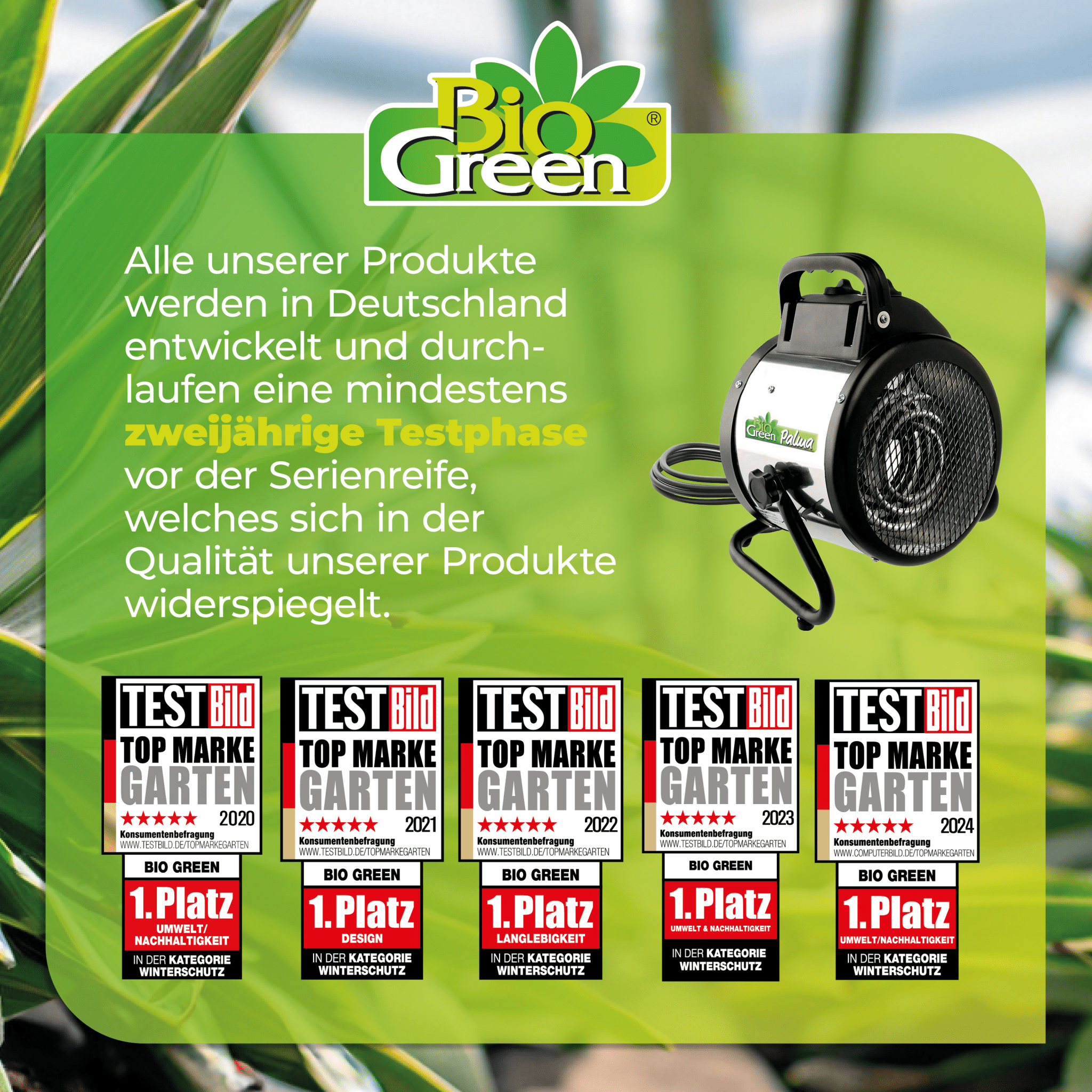 Gewächshausheizung "Palma" mit manuellem Thermostat 2000 W - BioGreen GmbH