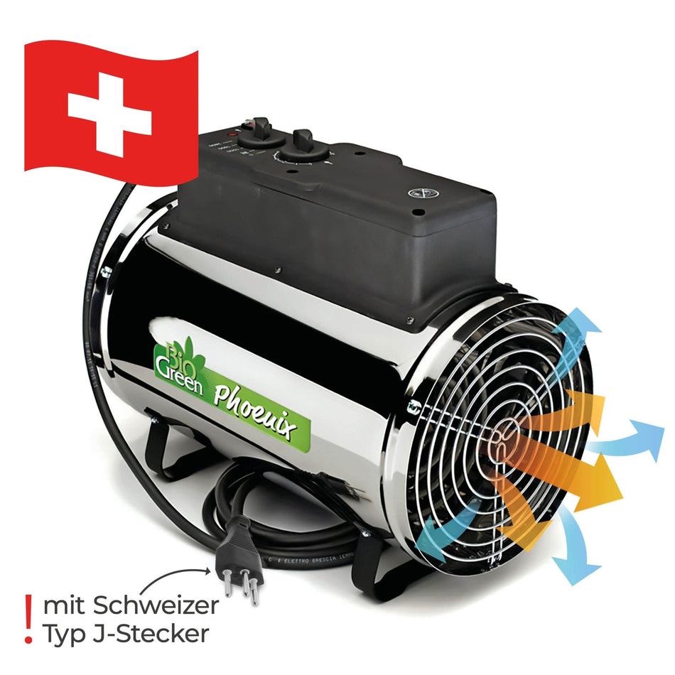 Gewächshausheizung "Phoenix" mit 3 Stufen bis 2800 W und 460 m³/h Luftumwälzung - BioGreen GmbH