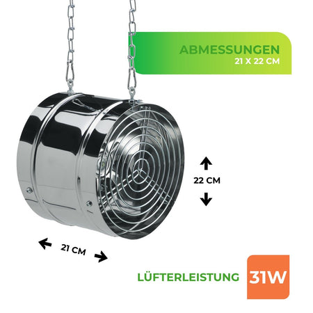 Gewächshausventilator Arizona mit 31 Watt und 420 m³/h Luftumwälzung - BioGreen GmbH