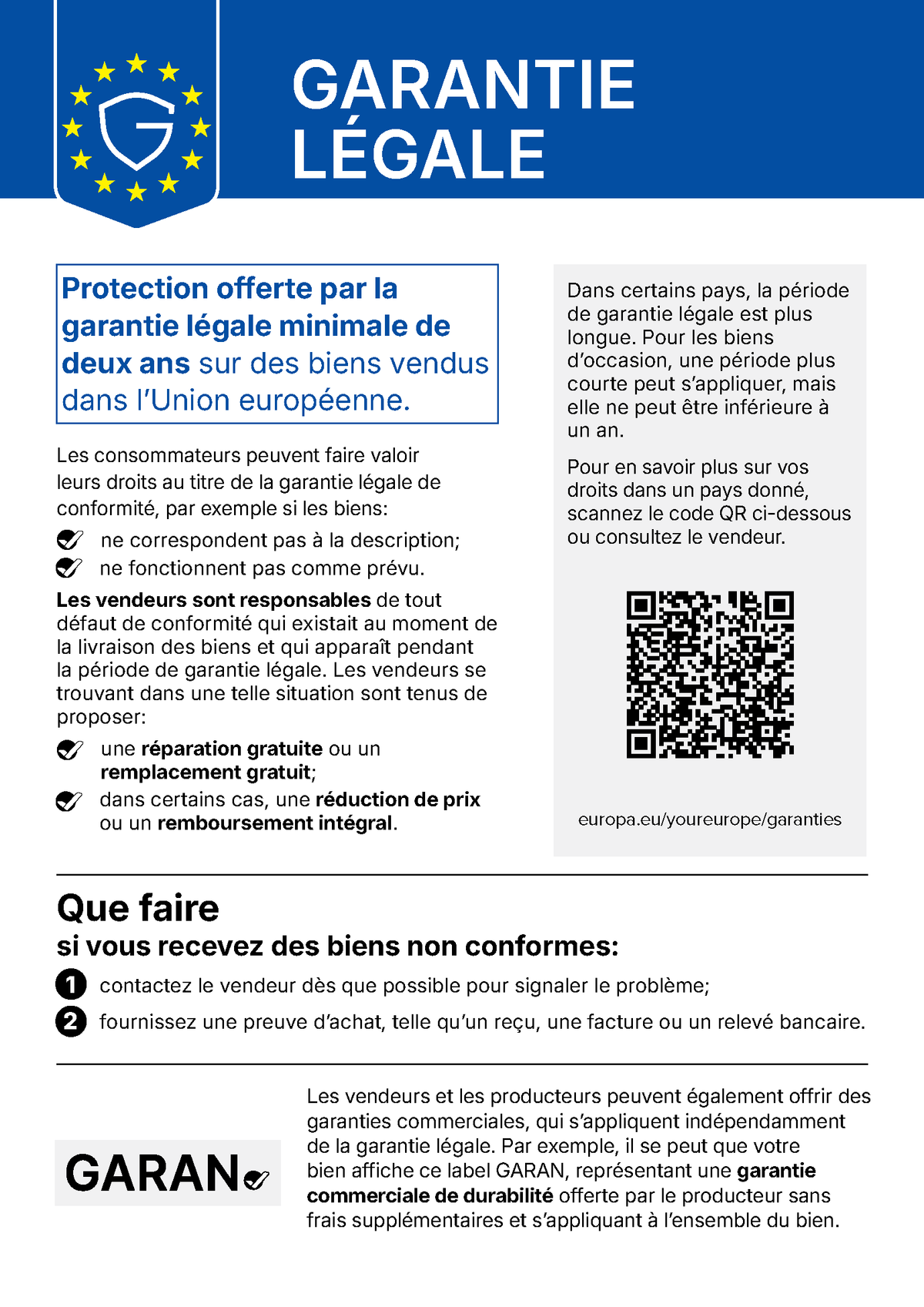 Avis de l’UE sur la garantie légale