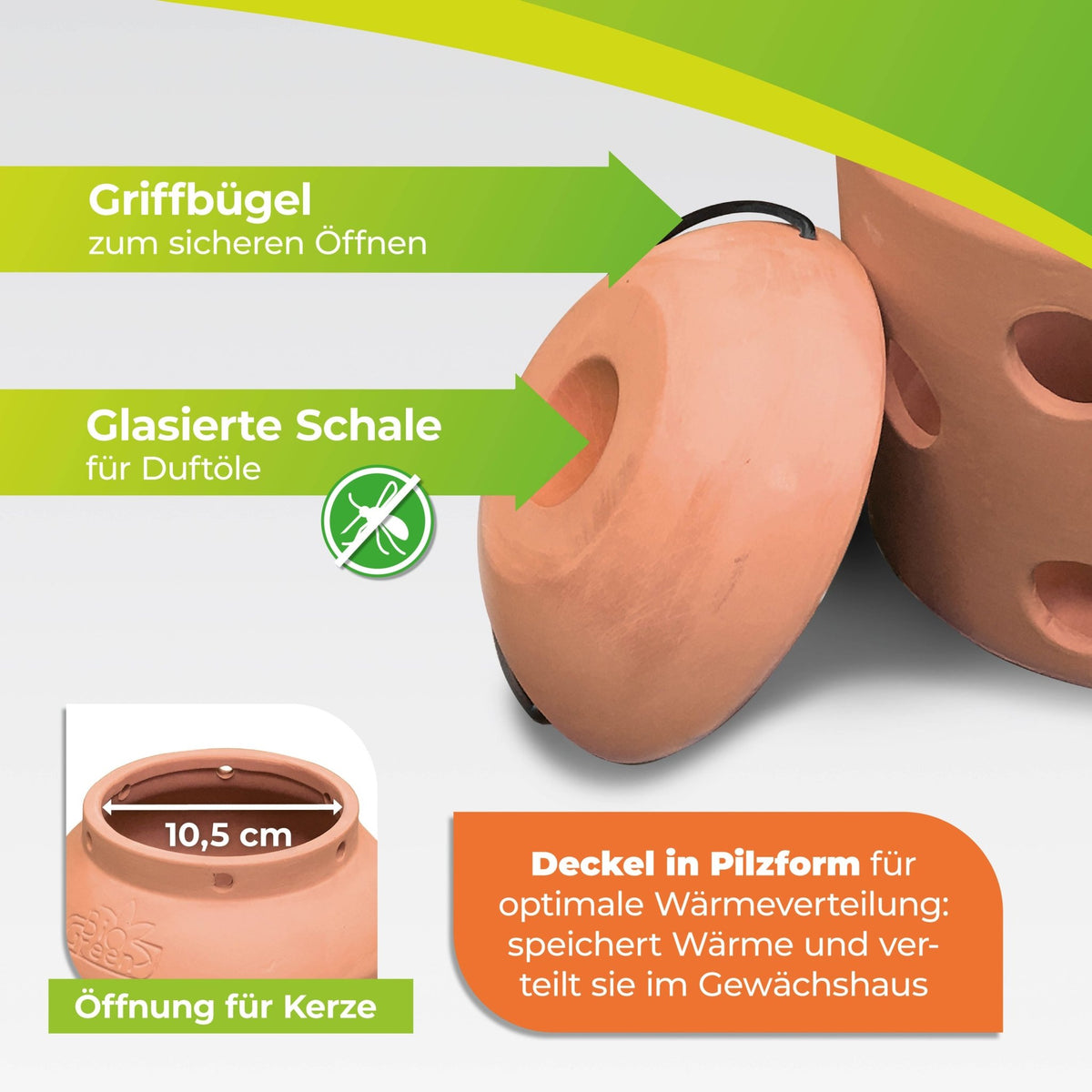 Ökologischer Kerzen - Frostwächter „FireFly“ in Pilzform aus Terracotta - BioGreen GmbH