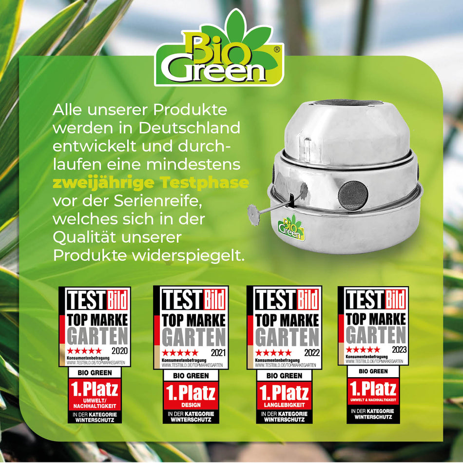 Paraffin Gewächshausheizung "Warmax Antifrost" aus Edelstahl 150 Watt - BioGreen GmbH