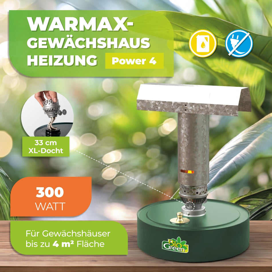 Paraffin Gewächshausheizung "Warmax Power 4" 300 Watt - BioGreen GmbH