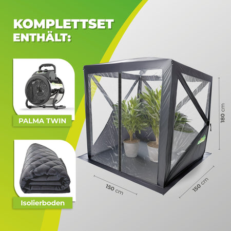 PREMIUM Überwinterungszelt ALASKA L mit Isolierboden, Gewächshausheizung und Digital - Thermostat - BioGreen GmbH