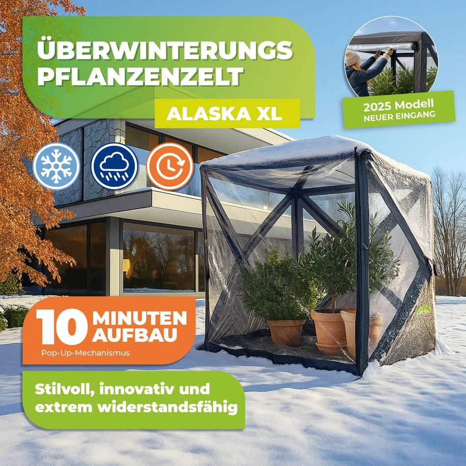 PREMIUM Überwinterungszelt ALASKA XL mit Isolierboden, Gewächshausheizung und Digital - Thermostat - BioGreen GmbH