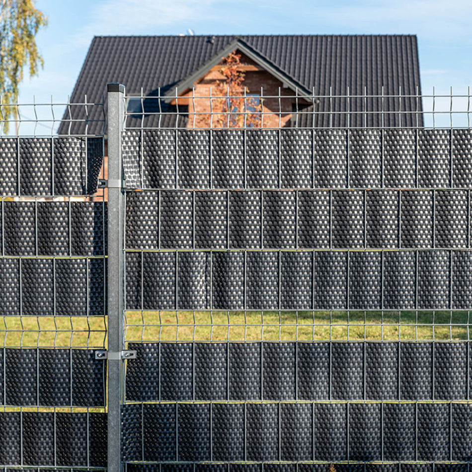 Sichtschutzstreifen Rattan-Optik für Doppelstabmattenzaun, 255 cm Blickdicht aus Polyrattan, Mix Dunkelgrau-Hellgrau
