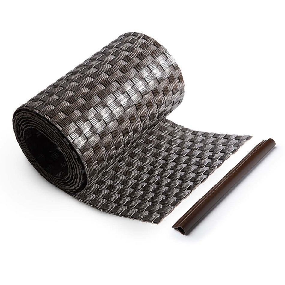 Sichtschutzstreifen Rattan-Optik für Doppelstabmattenzaun, 255 cm Blickdicht aus Polyrattan, Dunkelbraun