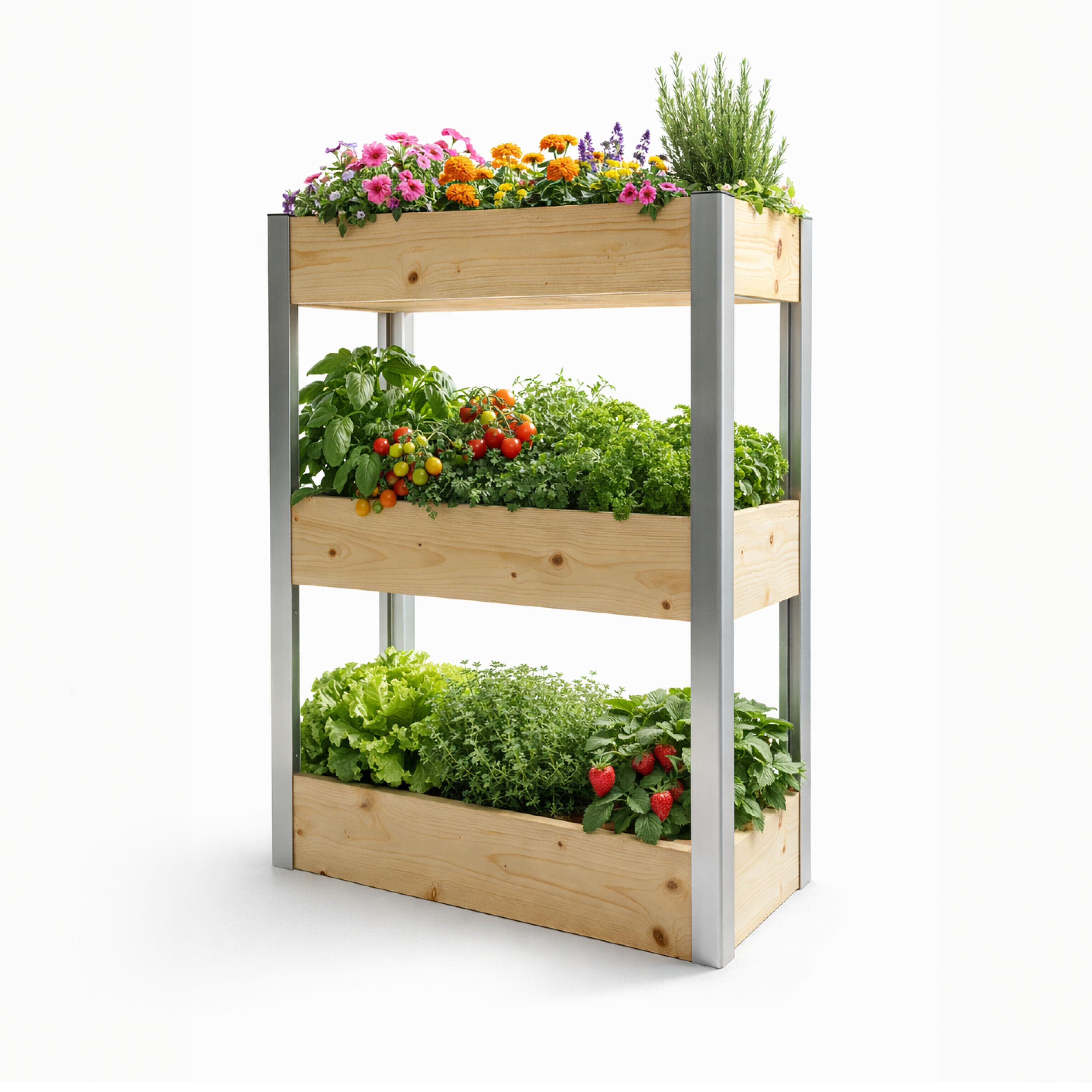 SkyGarden - 3-stufiges Pflanzregal / Blumenkasten – 1er Set aus Holz