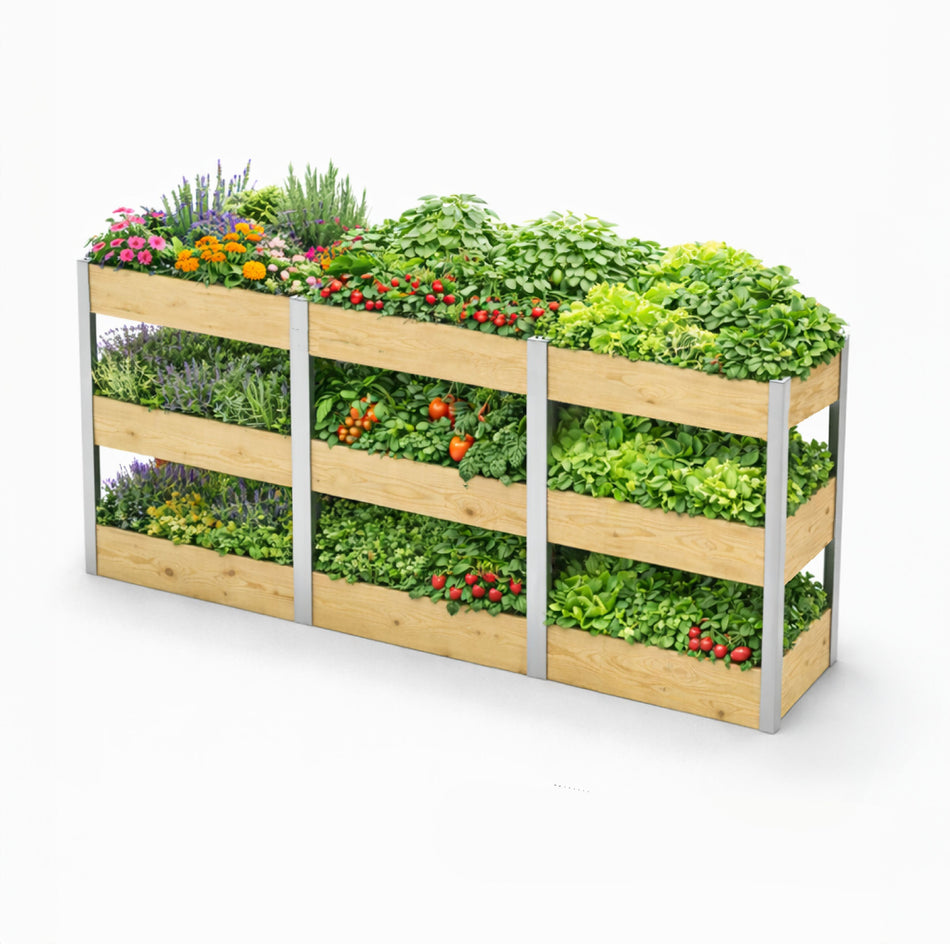 SkyGarden - 3-stufiges Pflanzregal / Blumenkasten – 3er Set aus Holz