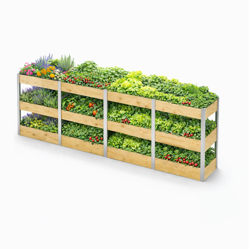 SkyGarden - 3-stufiges Pflanzregal / Blumenkasten – 4er Set aus Holz