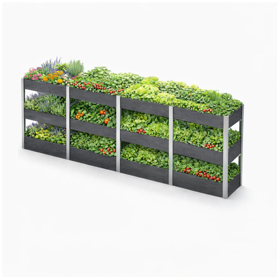 SkyGarden - 3-stufiges Pflanzregal / Blumenkasten – 4er Set aus WPC