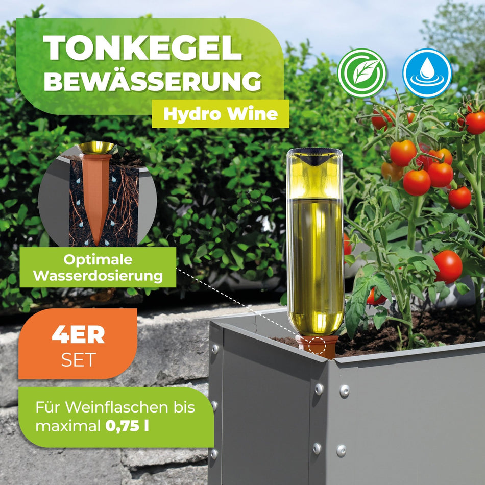 Topfpflanzenbewässerung „Hydro Wine“ 12 Stk. Tonkegel für Wein - & PET - Flaschen - BioGreen GmbH