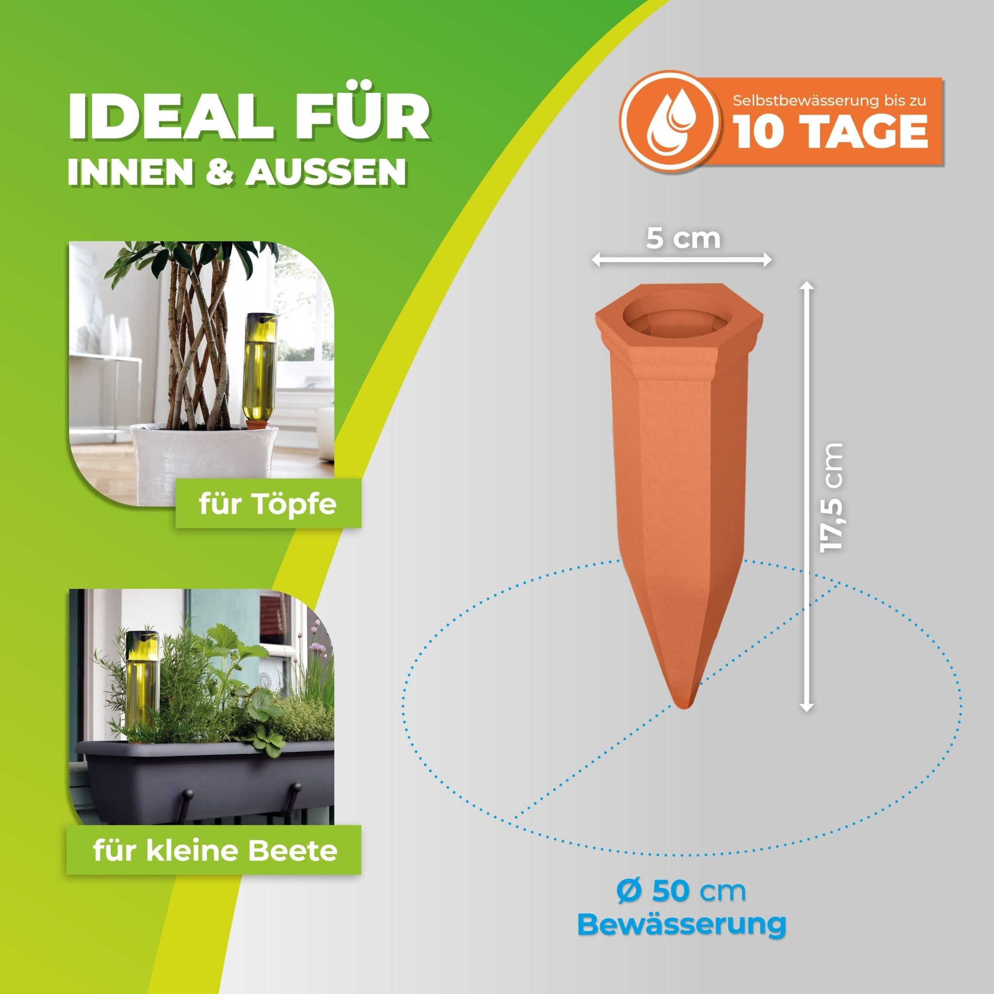 Topfpflanzenbewässerung „Hydro Wine“ 4 Stk. Tonkegel für Wein - & PET - Flaschen - BioGreen GmbH