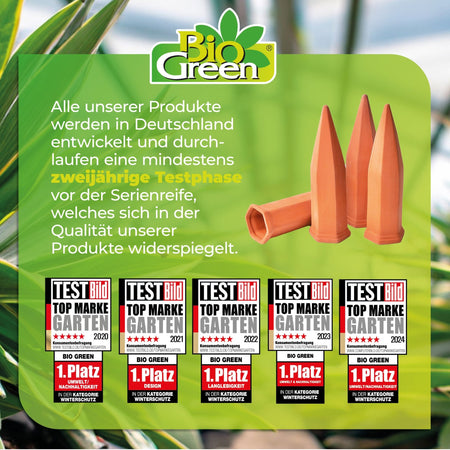 Topfpflanzenbewässerung „Hydro Wine“ 4 Stk. Tonkegel für Wein - & PET - Flaschen - BioGreen GmbH
