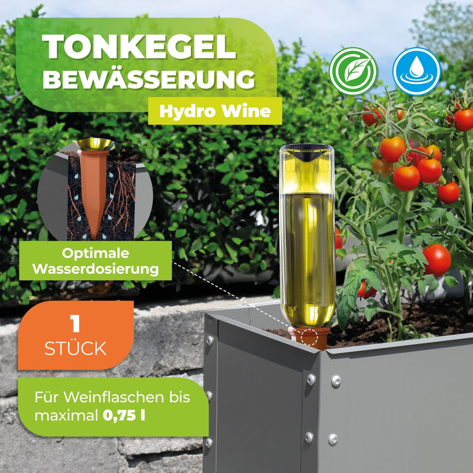 Topfpflanzenbewässerung „Hydro Wine“ Tonkegel für Wein - & PET - Flaschen - BioGreen GmbH