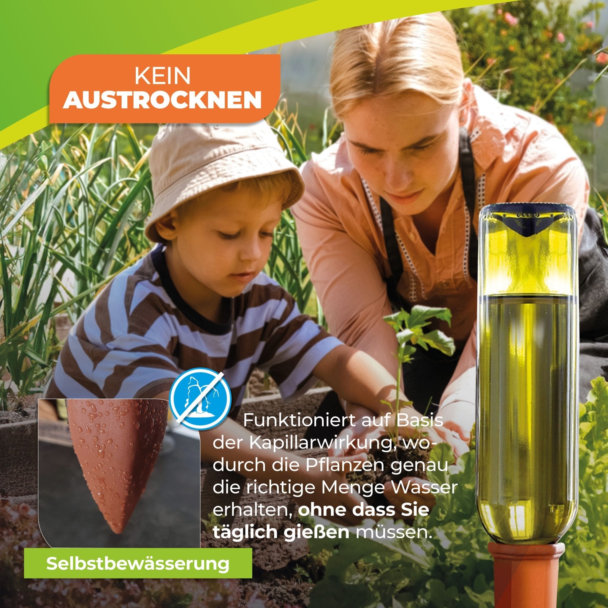 Topfpflanzenbewässerung „Hydro Wine“ Tonkegel für Wein - & PET - Flaschen - BioGreen GmbH