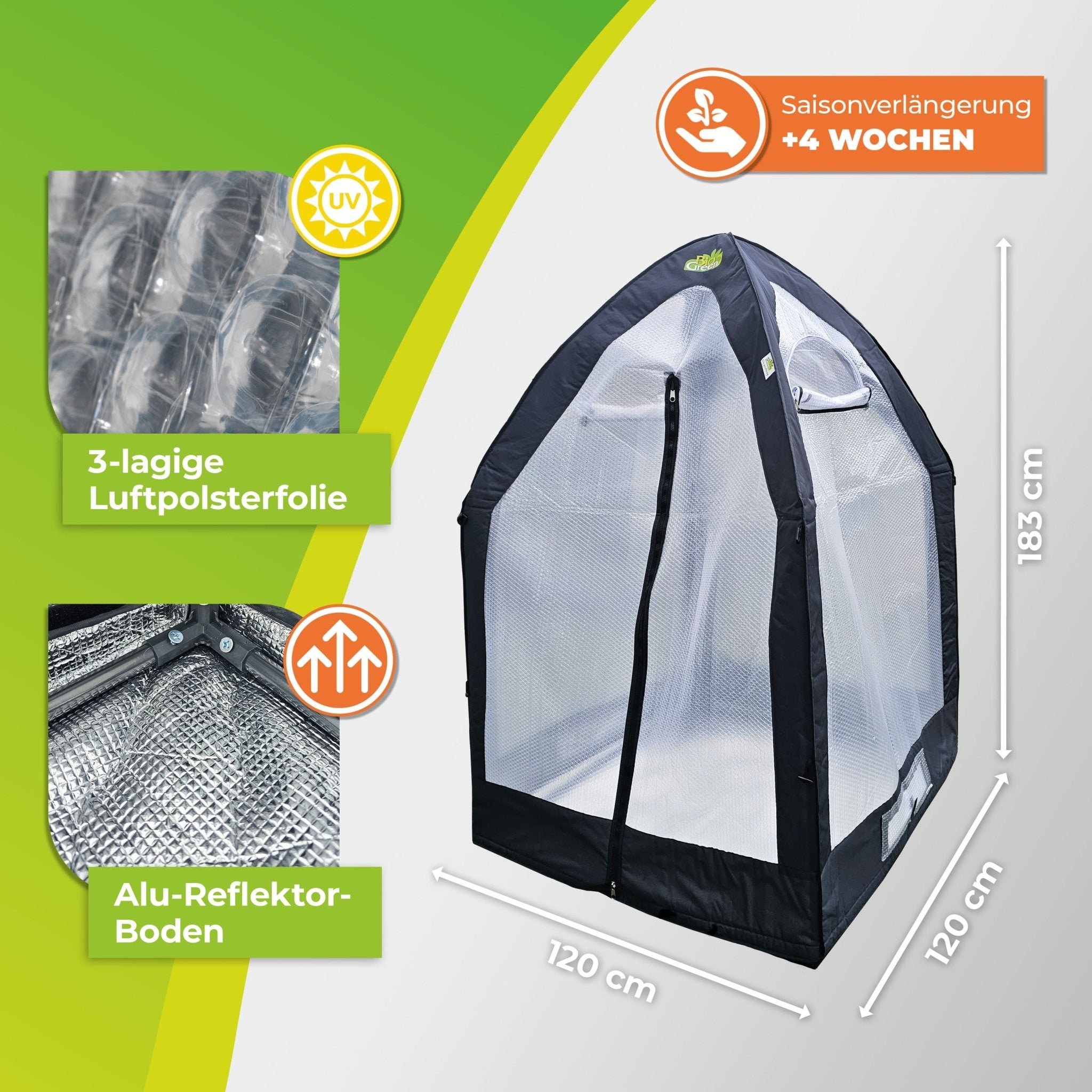 Überwinterungszelt "ICEDOME ThermoPLUS Deluxe" L 120 x B 120 x H 183 cm - BioGreen GmbH