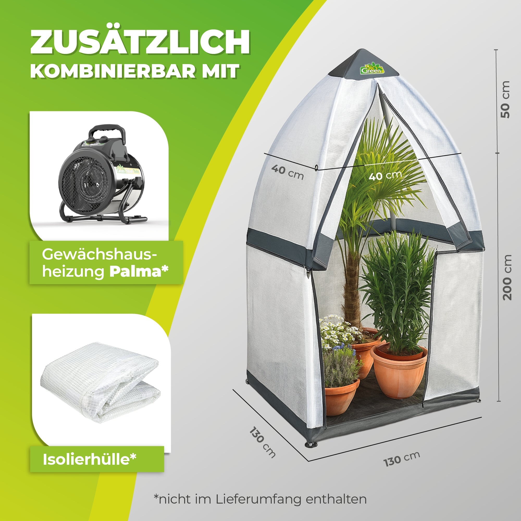 Überwinterungszelt "Tropical Island M" mit Verlängerung L 130 x B 130 x H 250 cm - BioGreen GmbH