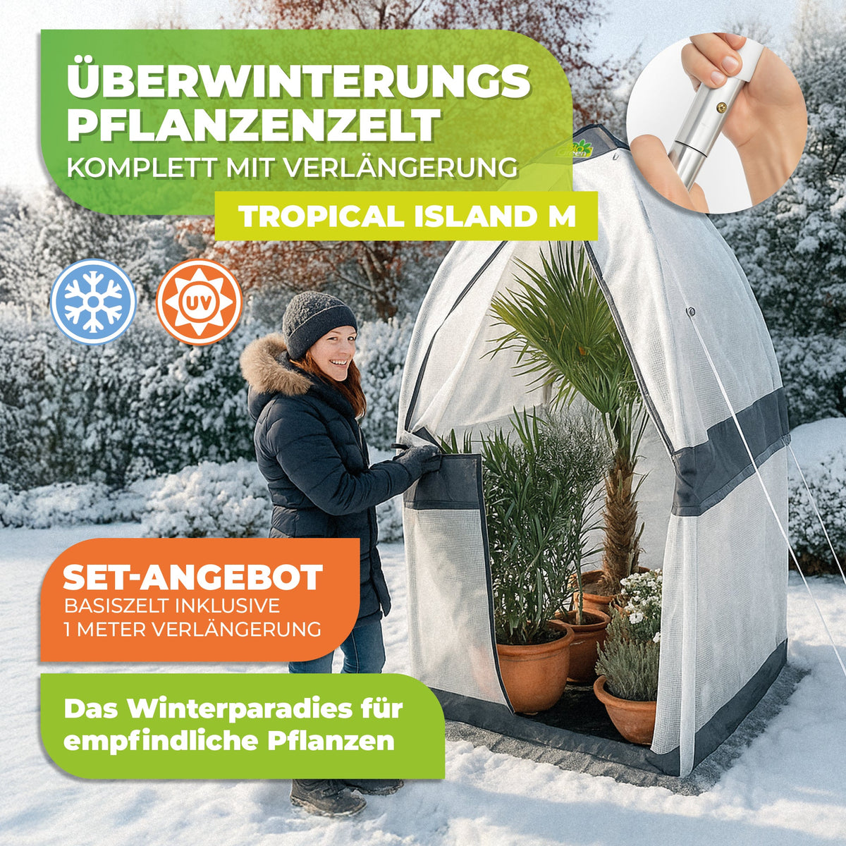 bio green winterschutz tropical island zelt Überwinterungszelt "Tropical Island M" mit Verlängerung L 130 x B 130