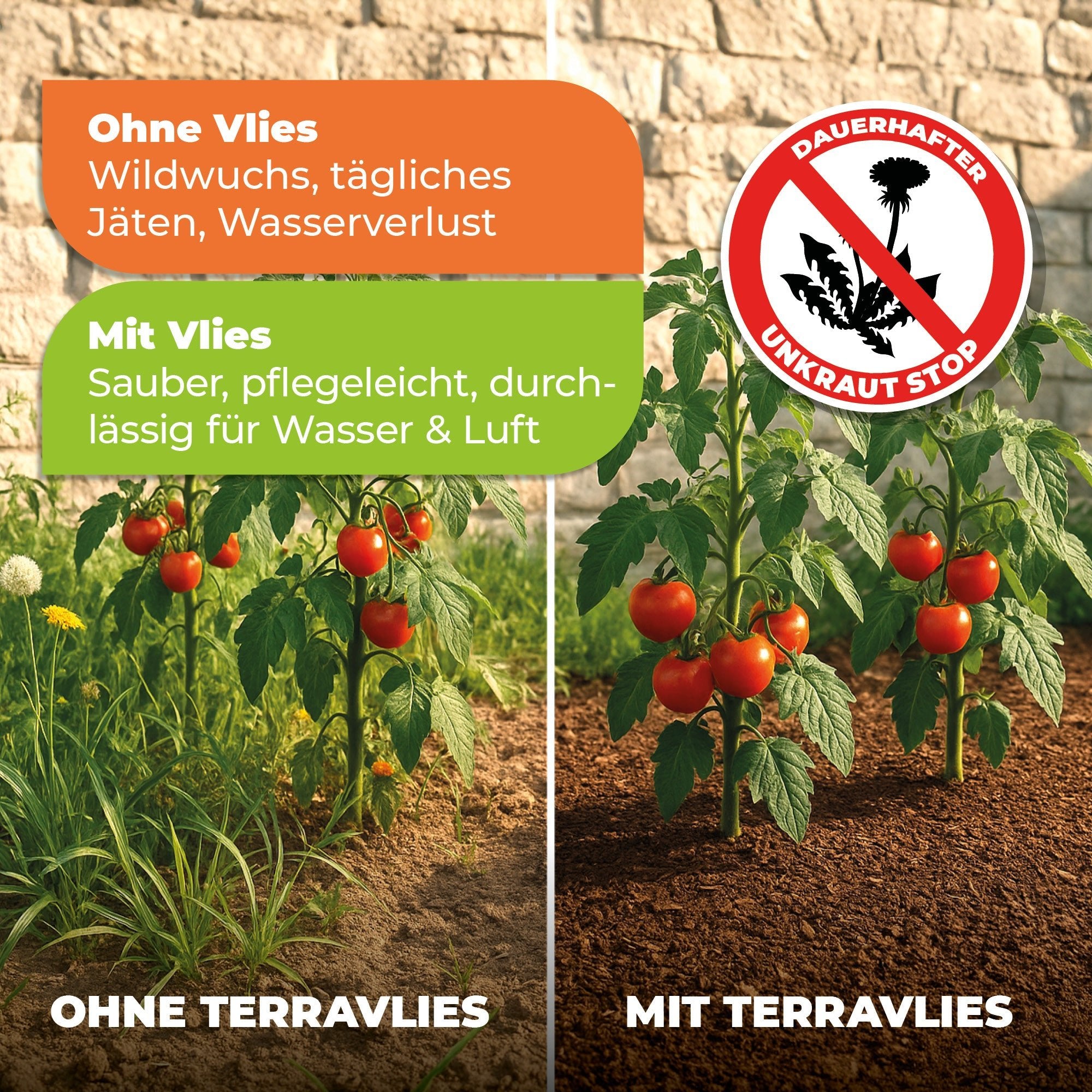 Unkraut - Mulchvlies TERRAVLIES Premium 100 g/m² Schwarz, UV - Stabil, Wasserdurchlässig - BioGreen GmbH