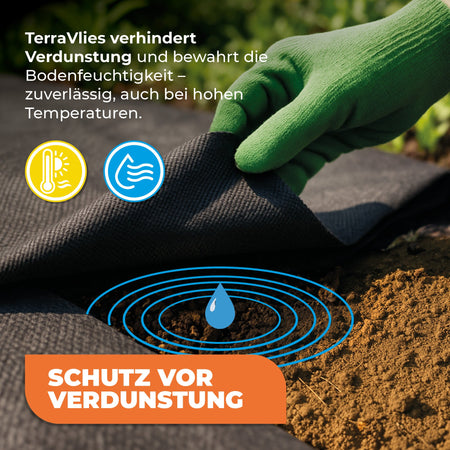 Unkraut - Mulchvlies TERRAVLIES Premium 100 g/m² Schwarz, UV - Stabil, Wasserdurchlässig - BioGreen GmbH