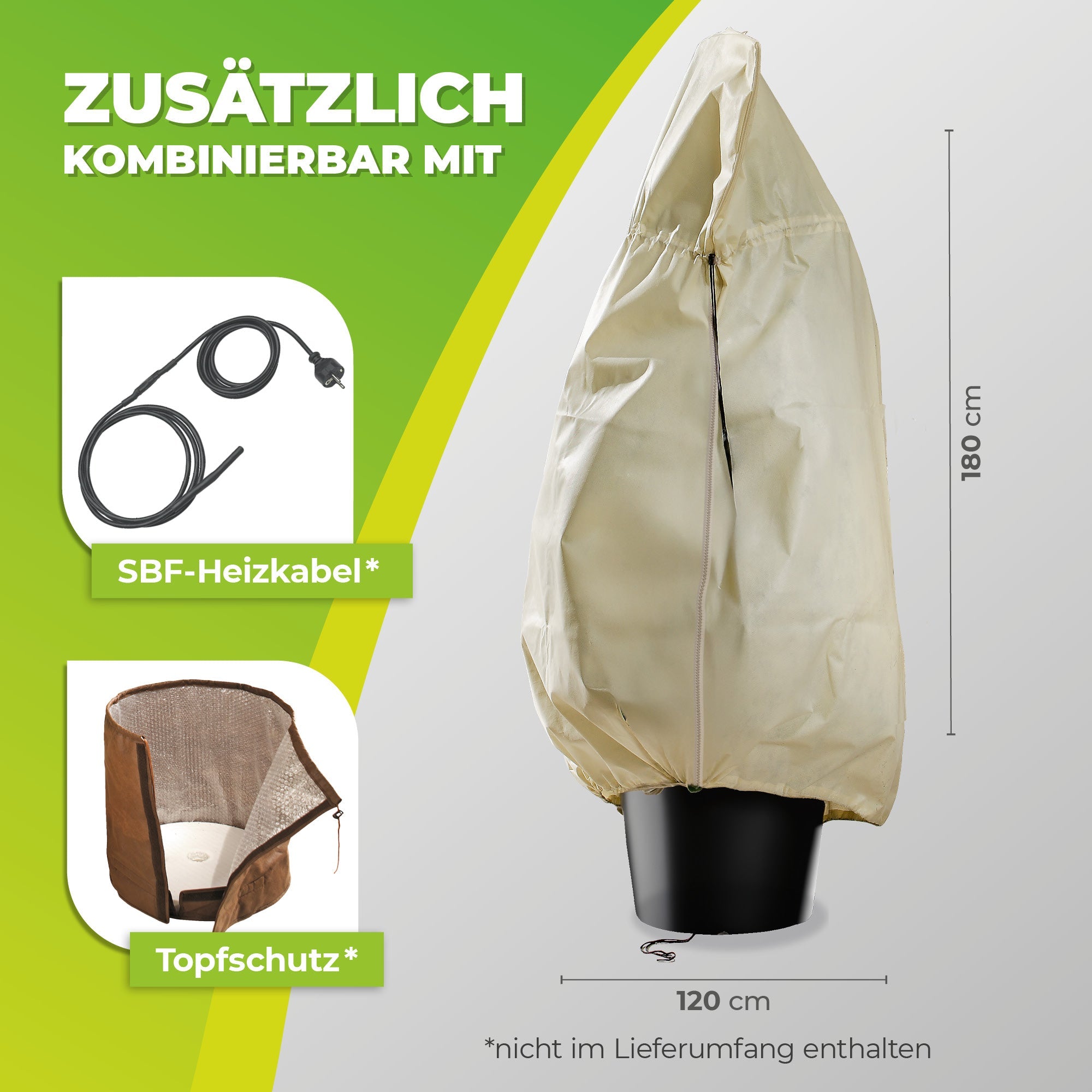 Winterschutz für Kübelpflanzen XXL H 180 x B 120 cm Ø 76 cm - BioGreen GmbH