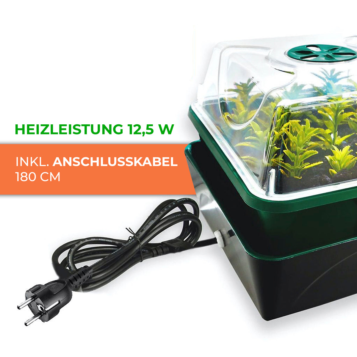 Bio Green Anzuchtstation / Mini-Gewächshaus Hollandia mit 180 cm langem Kabel und 12,5 Watt Heizleistung