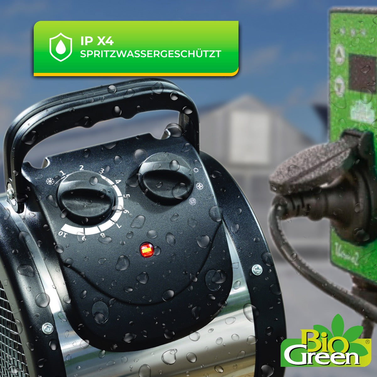 Bio Green Heizlüfter Palma mit manuellem Thermostat - spritzwassergeschützt IPX4