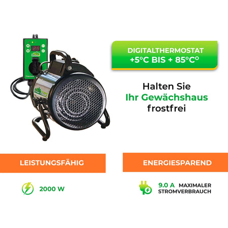Bio Green Heizlüfter Palma mit Digital-Thermostat mit 2000 Watt Heizleistung