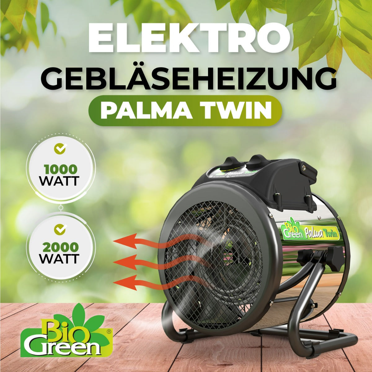 Bio Green Heizlüfter / Elektro-Gebläse-Heizung Palma Twin mit manuellem Thermostat mit zwei Heiz-Stufen