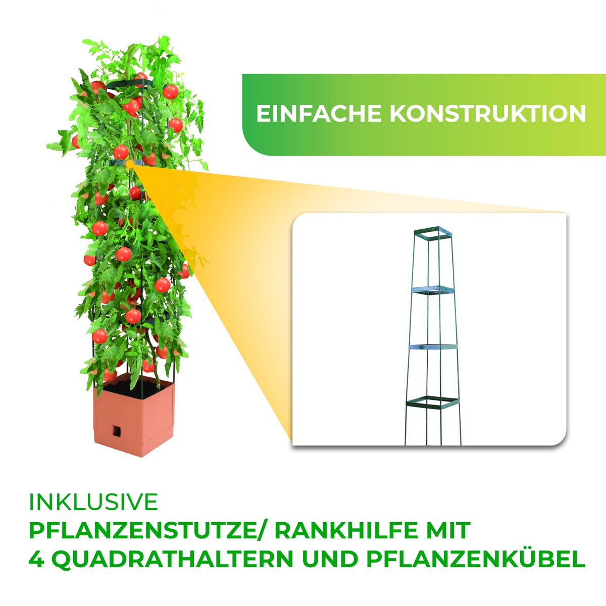 Bio Green Pflanzkübel mit Rankhilfe Maxitom in terracotta mit 4 Quadrathaltern