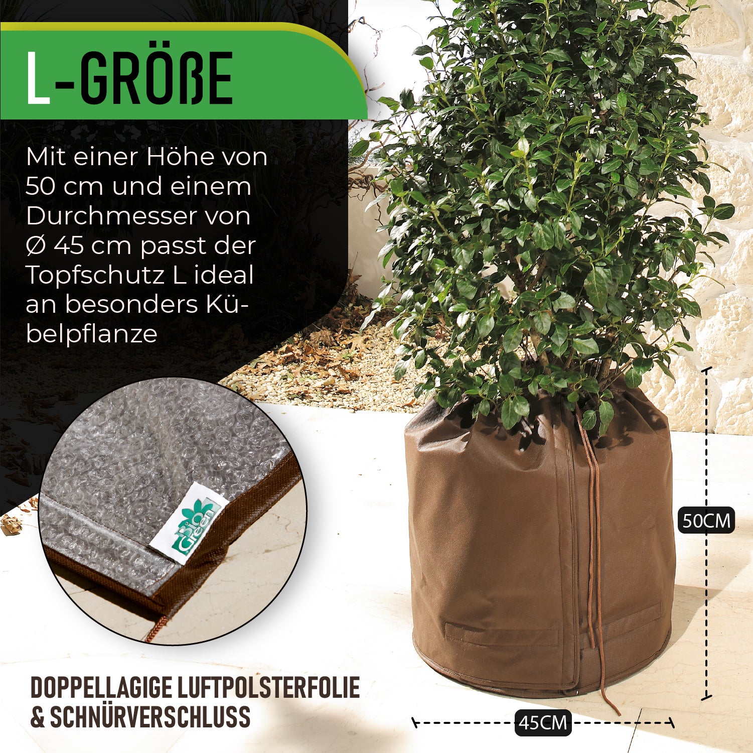 Bio Green Schutzmantel für Pflanzkübel - Größe L - Maße
