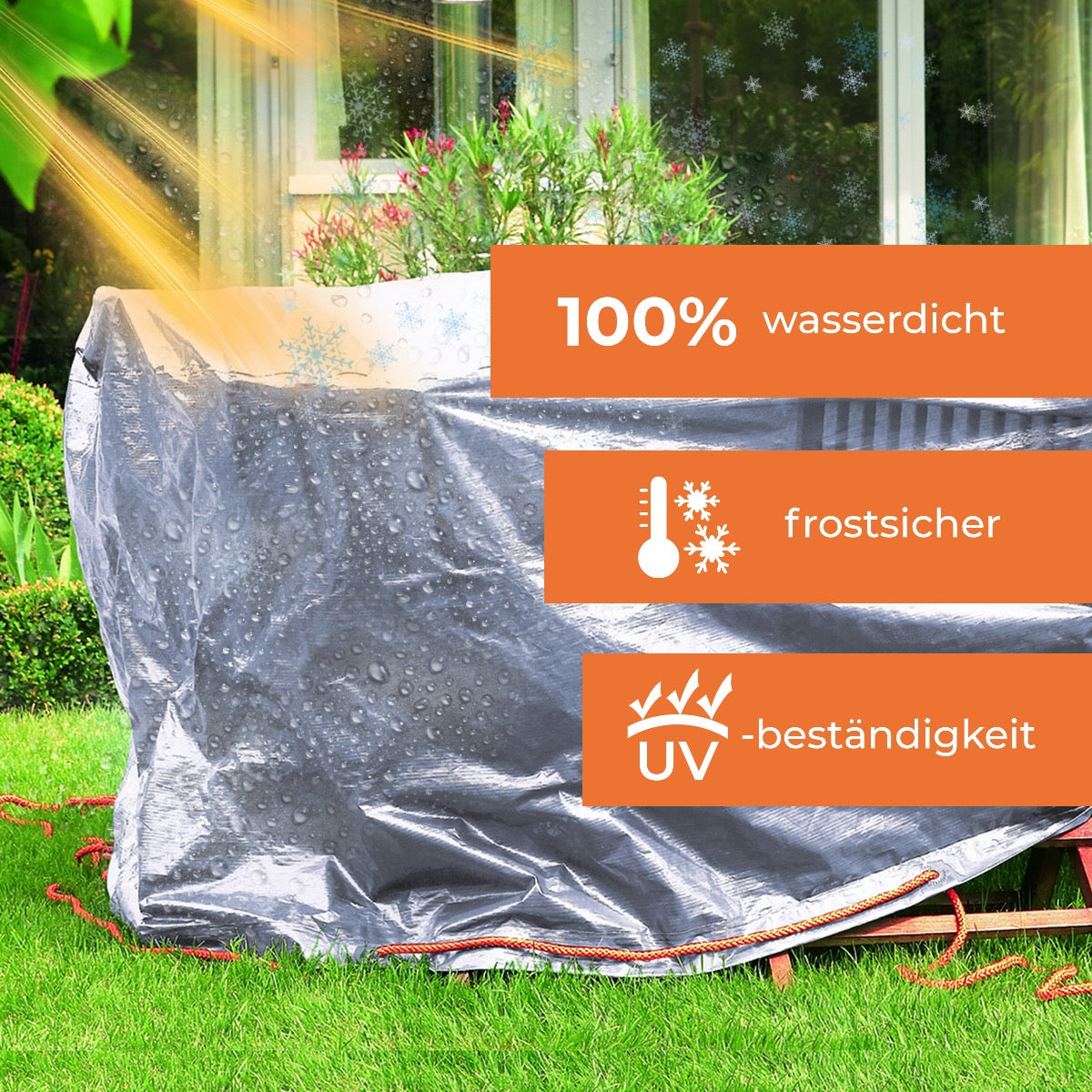 Rainexo Gartentisch-Schutzhülle - 100% wasserdicht, frostsicher und UV-beständig - silbergrau - oval