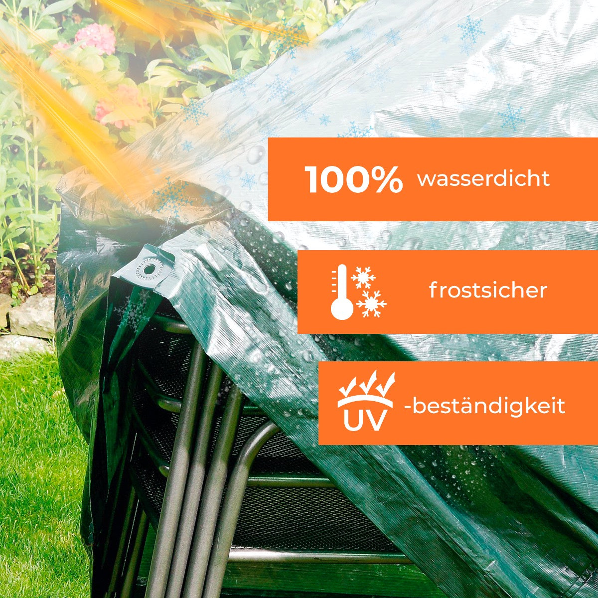 Rainexo Gartentisch-Schutzhülle - 100% wasserdicht, frostsicher und UV-beständig - grün - oval